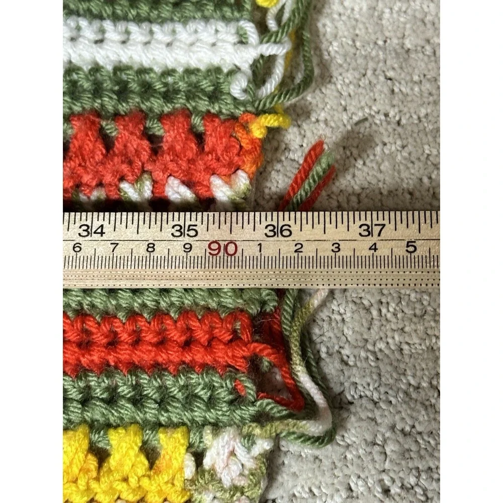 Handmade‎ Crochet Blanket Afghan Throw 36x70 Green, Orange, Yellow, White SOFT